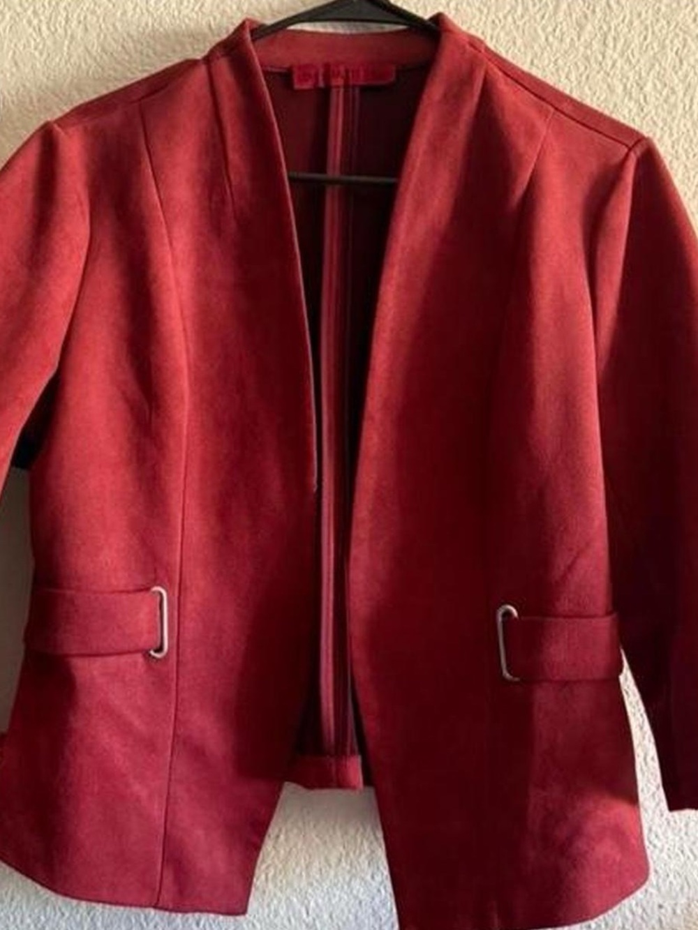 Love Scarlett Red Suede Blazer with Buckle Detail M LIKE NEW